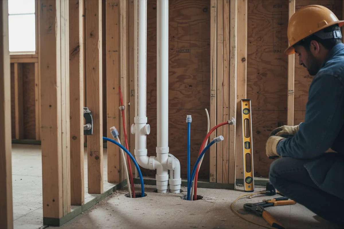 Drain and supply rough-in during Sump Pump Repair in Vernon